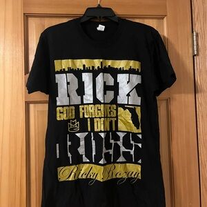 Black and Gold Rick Ross Short Sleeve Tee with Bold Graphics